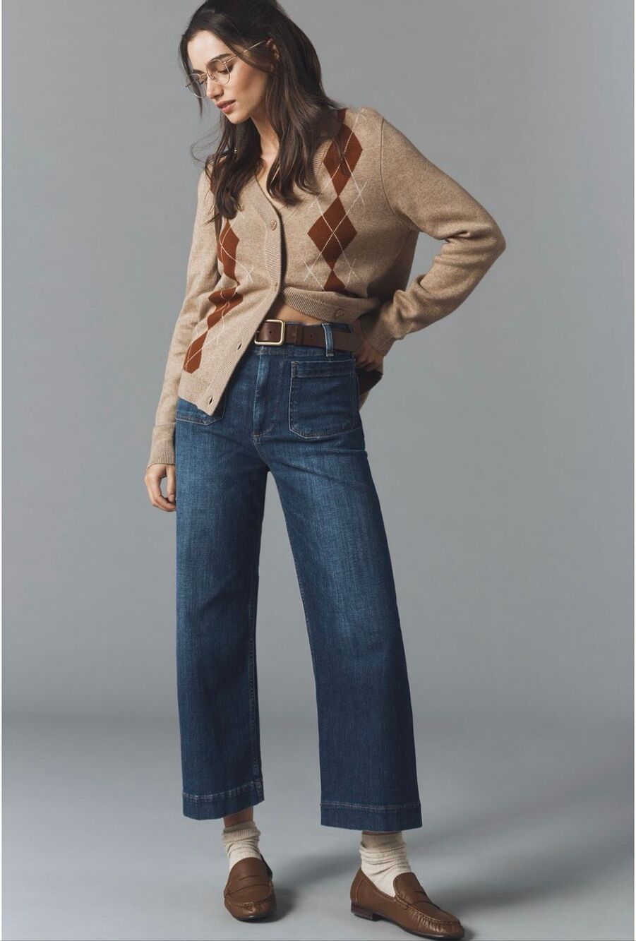 Maeve Colette High-Rise Wide-Leg Cropped Jeans Medium Blue Wash Size 25